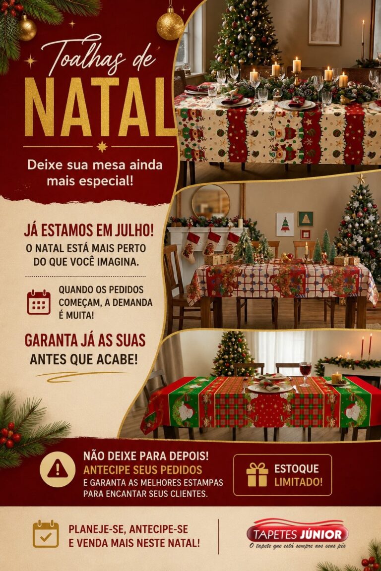 Lançamento Linha Natal Tapetes Júnior 2026 — Toalhas de Mesa Natalinas para Revenda