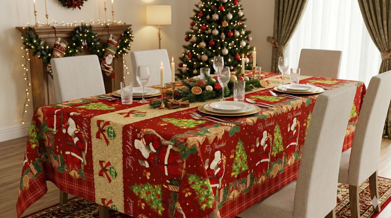 Toalha de mesa 140x210 cm — detalhe da estampa natalina